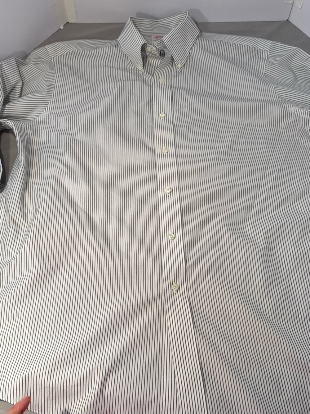 Madison Men's White Dress Shirt with Thin Black Stripes